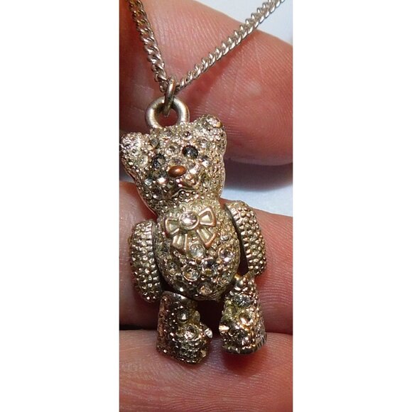 Articulated Rhinestone Bear Pendant Necklace - Picture 7 of 10